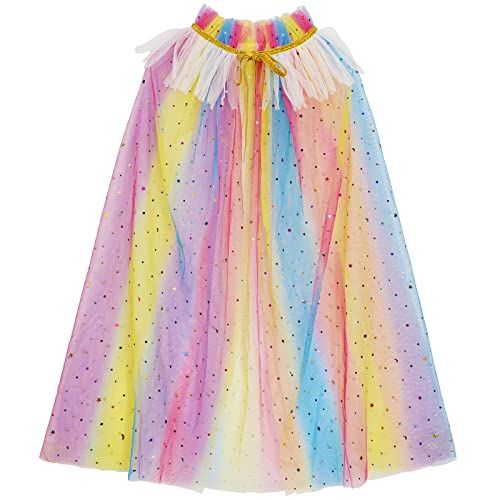 Kinder Umhang Prinzessin Bunt Cape, Tüll Umhang Glitzer Monde Sterne Pailletten Cape Prinzessin Halloween Kostüm Umhang Prinzessin Party Outfits Cosplay Geschenk zum Kindertag für Mädchen(75cm) von PHOGARY