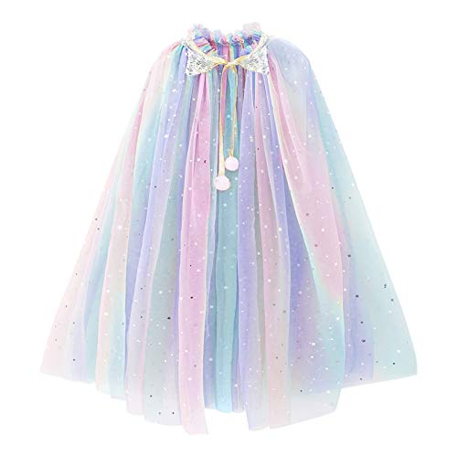 PHOGARY Kinder Umhang Prinzessin Bunt Cape, Tüll Umhang Glitzer Pailletten Cape Prinzessin Halloween Kostüm Umhang Prinzessin Party Kostüm Karneval Party Outfits Cosplay für Mädchen(70cm) von PHOGARY