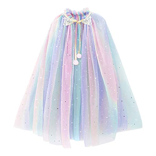 PHOGARY Kinder Umhang Prinzessin Bunt Cape, Tüll Umhang Glitzer Pailletten Cape Prinzessin Halloween Kostüm Umhang Prinzessin Party Kostüm Karneval Party Outfits Cosplay für Mädchen(75 cm) von PHOGARY