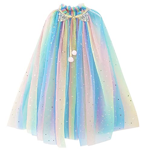 PHOGARY Kinder Umhang Prinzessin Bunt Cape, Tüll Umhang Glitzer Pailletten Cape Prinzessin Halloween Kostüm Umhang Prinzessin Party Kostüm Karneval Party Outfits Cosplay für Mädchen (75CM) von PHOGARY