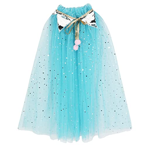 PHOGARY Kinder Umhang Prinzessin Bunt Cape, Tüll Umhang Glitzer Pailletten Cape Prinzessin Halloween Kostüm Umhang Prinzessin Party Kostüm Karneval Party Outfits Cosplay für Mädchen (Blau, L) von PHOGARY