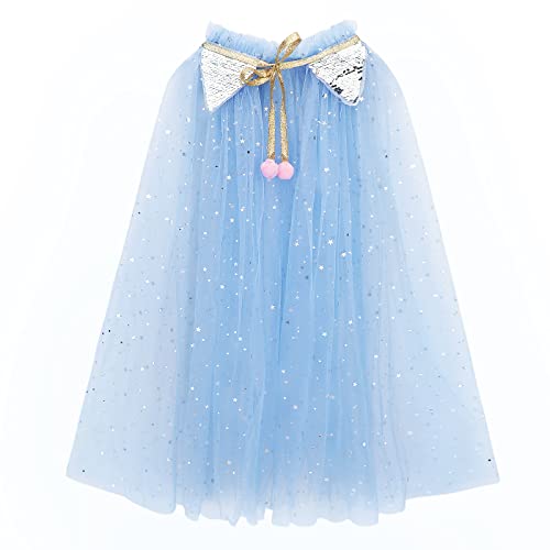 PHOGARY Kinder Umhang Prinzessin Bunt Cape, Tüll Umhang Glitzer Pailletten Cape Prinzessin Halloween Kostüm Umhang Prinzessin Party Kostüm Karneval Party Outfits Cosplay für Mädchen (Hellblau, M) von PHOGARY