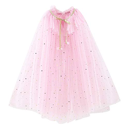PHOGARY Kinder Umhang Prinzessin Bunt Cape, Tüll Umhang Glitzer Pailletten Cape Prinzessin Halloween Kostüm Umhang Prinzessin Party Kostüm Karneval Party Outfits Cosplay für Mädchen (Rosa M) von PHOGARY