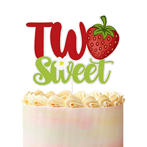 2. Geburtstag, zwei süße Kuchendekoration, Erdbeer-Kuchenaufsatz, 2. Geburtstagsparty-Dekoration, Babyparty-Foto-Requisiten, zweiter Geburtstag Dekoration für Baby (rot, goldfarben). von PHOHUI HAVE A NICE TIME