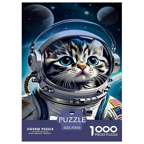 Astronaut Katze 1000 Teile Puzzle Für Erwachsene Und Kinder Tiere Erwachsenenpuzzle Clevere Rätsel Weihnachtspuzzle 70x50cm/1000pcs von PHQAZWSXE