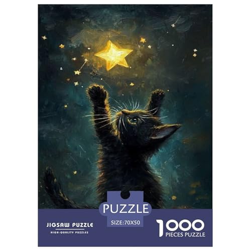 Black Katze Puzzle 1000 Teile Für Die Ganze Familie Tier Erwachsenenpuzzle Clevere Rätsel Geschenk 70x50cm/1000pcs von PHQAZWSXE