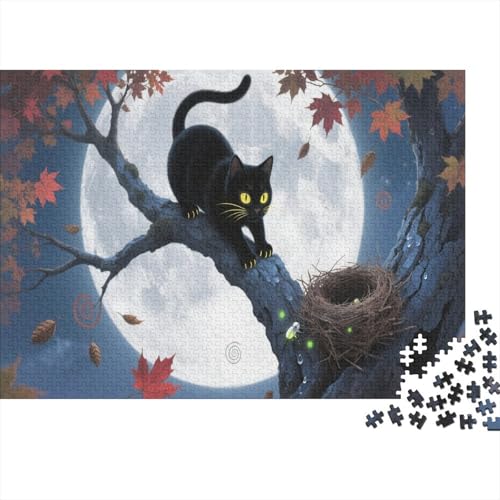 Black Katze Puzzle 1000 Teile Für Die Ganze Familie Tier Impossible Puzzle Geschicklichkeitsspiel Weihnachtspuzzle 1000pcs (75x50cm) von PHQAZWSXE