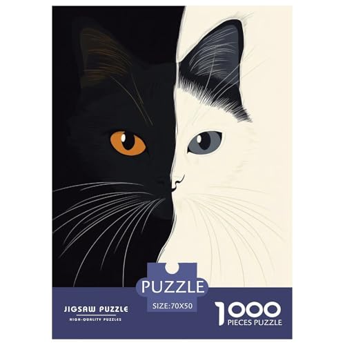 Black and White Katze Puzzle 1000 Teile Für Die Ganze Familie Tiere Impossible Puzzle Geschicklichkeitsspiel Geschenk 70x50cm/1000pcs von PHQAZWSXE