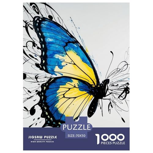 Blauer gelber Schmetterling Puzzle 1000 Teile Für Erwachsene Und Kinder Tiere Impossible Puzzle Clevere Rätsel Weihnachtspuzzle 70x50cm/1000pcs von PHQAZWSXE