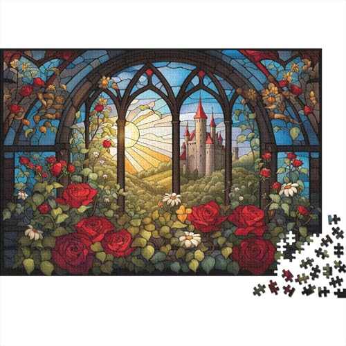 Blumen Windows and Schlosss 1000 Teile Puzzle Für Erwachsene Und Kinder interessant Erwachsenenpuzzle Clevere Rätsel Weihnachtspuzzle 1000pcs (75x50cm) von PHQAZWSXE