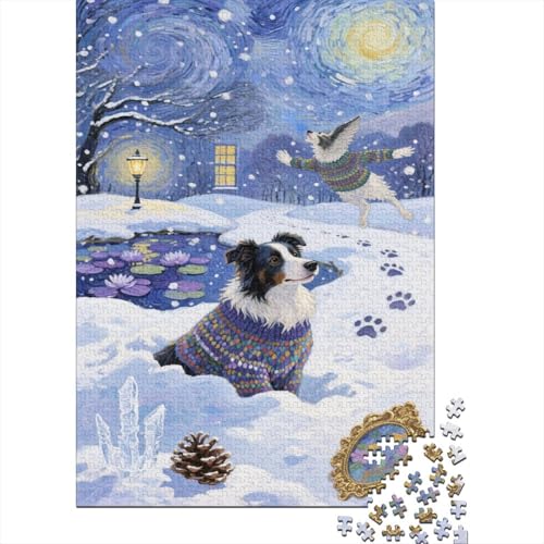 Border Collie Puzzle 1000 Teile Für Erwachsene Und Kinder Der Border Collie auf dem Schnee Feld Impossible Puzzle Geschicklichkeitsspiel Weihnachtspuzzle 1000pcs (75x50cm) von PHQAZWSXE
