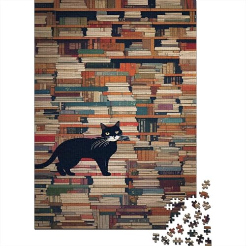 Bücher and Black Katzes 1000 Teile Puzzle Für Die Ganze Familie interessant Impossible Puzzle Geschicklichkeitsspiel Geschenk 1000pcs (75x50cm) von PHQAZWSXE