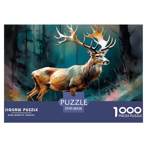 Bunter Elk 1000 Teile Puzzle Für Erwachsene Tiere Impossible Puzzle Geschicklichkeitsspiel Geschenk 38x26cm/1000pcs von PHQAZWSXE