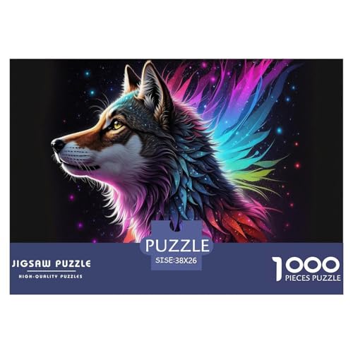 Bunter Wolf 1000 Teile Puzzle Für Die Ganze Familie Tiere Impossible Puzzle Clevere Rätsel Weihnachtspuzzle 38x26cm/1000pcs von PHQAZWSXE