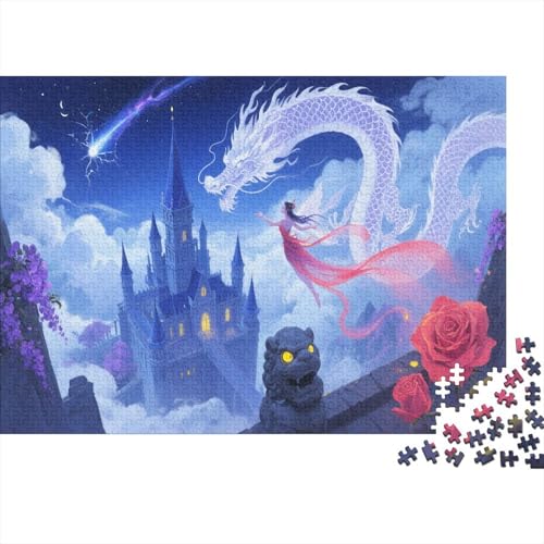 Burg Puzzle 1000 Teile Für Die Ganze Familie White Drache and Burg Impossible Puzzle Geschicklichkeitsspiel Geschenk 1000pcs (75x50cm) von PHQAZWSXE