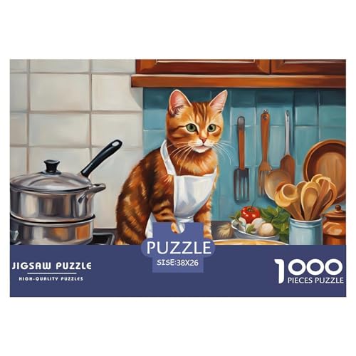 Cute-Katze-Koch Puzzle 1000 Teile Für Die Ganze Familie interessant Impossible Puzzle Clevere Rätsel Geschenk 38x26cm/1000pcs von PHQAZWSXE