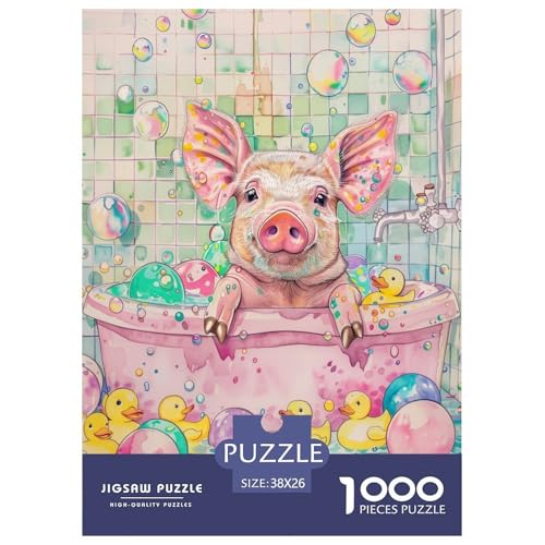 Das Schwein nimmt EIN Bad 1000 Teile Puzzle Für Die Ganze Familie Tiere Impossible Puzzle Geschicklichkeitsspiel Weihnachtspuzzle 38x26cm/1000pcs von PHQAZWSXE