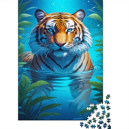 Der Tiger im Wasser 1000 Teile Puzzle Für Die Ganze Familie Tiere Impossible Puzzle Geschicklichkeitsspiel Geschenk 1000pcs (75x50cm) von PHQAZWSXE