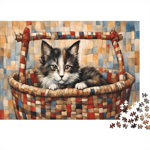 Die Katze im bunten Korb Puzzle 1000 Teile Für Erwachsene Und Kinder Tiere Impossible Puzzle Clevere Rätsel Weihnachtspuzzle 1000pcs (75x50cm) von PHQAZWSXE
