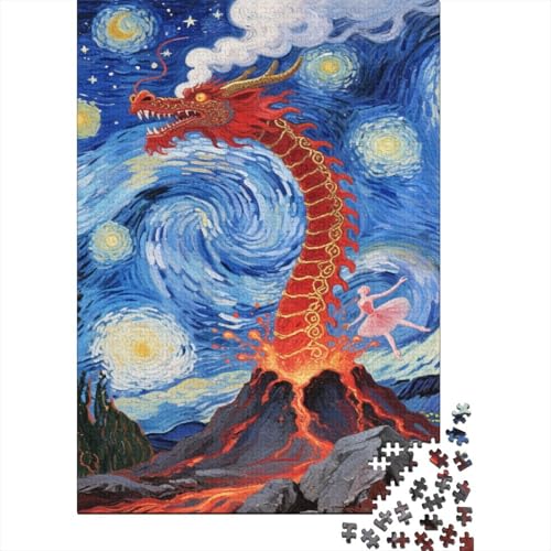 Drache Puzzle 1000 Teile Für Erwachsene The Red Drache in The Starry Sky Erwachsenenpuzzle Geschicklichkeitsspiel Geschenk 1000pcs (75x50cm) von PHQAZWSXE