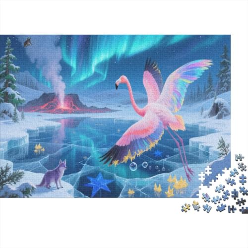 Flamingo Puzzle 1000 Teile Für Erwachsene Nordlicht Meer Flamingo Impossible Puzzle Geschicklichkeitsspiel Weihnachtspuzzle 1000pcs (75x50cm) von PHQAZWSXE