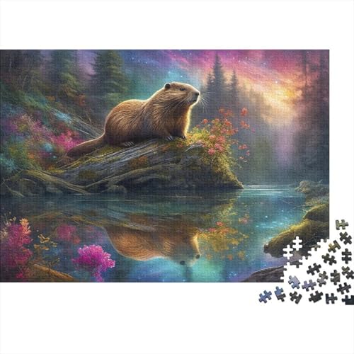 Flussbank Beaver Puzzle 1000 Teile Für Erwachsene interessant Erwachsenenpuzzle Geschicklichkeitsspiel Weihnachtspuzzle 1000pcs (75x50cm) von PHQAZWSXE