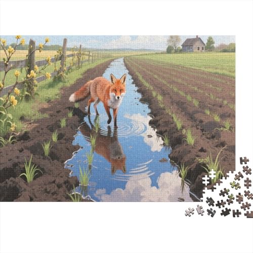 Fox Puzzle 1000 Teile Für Erwachsene Und Kinder Fuchs auf dem Feld Impossible Puzzle Clevere Rätsel Geschenk 1000pcs (75x50cm) von PHQAZWSXE