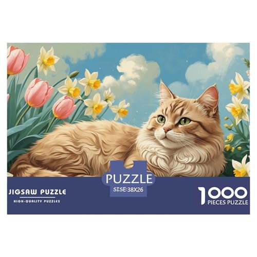 Frühling-Garten-Katze Puzzle 1000 Teile Für Erwachsene interessant Impossible Puzzle Geschicklichkeitsspiel Weihnachtspuzzle 38x26cm/1000pcs von PHQAZWSXE