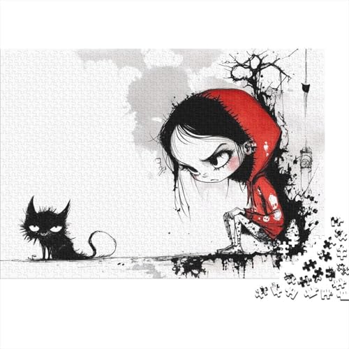 Girl and Schwarze Katze 1000 Teile Puzzle Für Die Ganze Familie interessant Erwachsenenpuzzle Geschicklichkeitsspiel Weihnachtspuzzle 1000pcs (75x50cm) von PHQAZWSXE