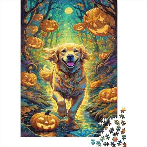 Goldener Retriever Halloween 1000 Teile Puzzle Für Erwachsene Und Kinder interessant Erwachsenenpuzzle Clevere Rätsel Weihnachtspuzzle 1000pcs (75x50cm) von PHQAZWSXE