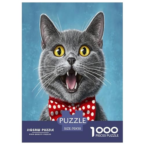 Grey Katze Puzzle 1000 Teile Für Erwachsene Tiere Impossible Puzzle Geschicklichkeitsspiel GescHühnerk 70x50cm/1000pcs von PHQAZWSXE