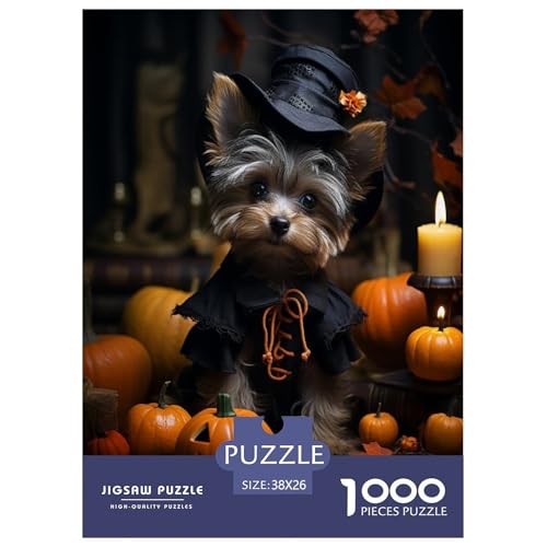 Halloween-Dressed-Hund Puzzle 1000 Teile Für Erwachsene interessant Impossible Puzzle Geschicklichkeitsspiel Weihnachtspuzzle 38x26cm/1000pcs von PHQAZWSXE