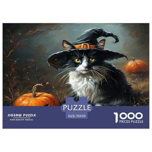 Halloween Katze Puzzle 1000 Teile Für Erwachsene Tiere Erwachsenenpuzzle Clevere Rätsel Weihnachtspuzzle 70x50cm/1000pcs von PHQAZWSXE