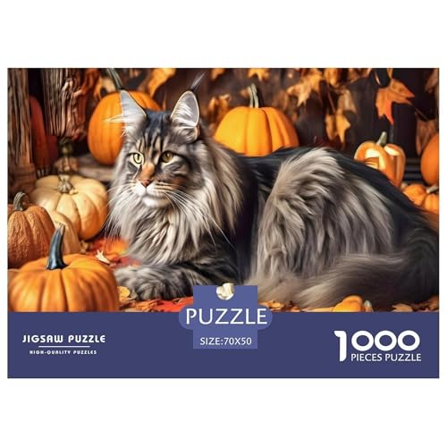Halloween Katze and Pumpkin Puzzle 1000 Teile Für Erwachsene interessant Erwachsenenpuzzle Geschicklichkeitsspiel Weihnachtspuzzle 70x50cm/1000pcs von PHQAZWSXE