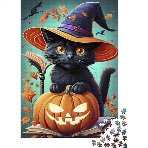 Halloween Schwarze Katze 1000 Teile Puzzle Für Die Ganze Familie interessant Erwachsenenpuzzle Geschicklichkeitsspiel Weihnachtspuzzle 1000pcs (75x50cm) von PHQAZWSXE