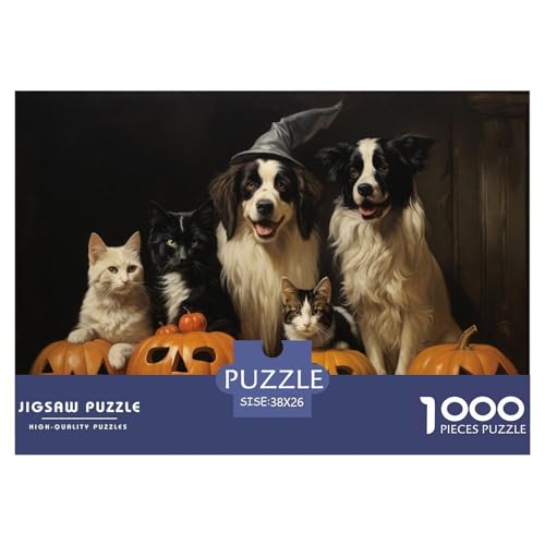 Hunde und Katzen für Halloween Puzzle 1000 Teile Für Die Ganze Familie interessant Erwachsenenpuzzle Geschicklichkeitsspiel Geschenk 38x26cm/1000pcs von PHQAZWSXE