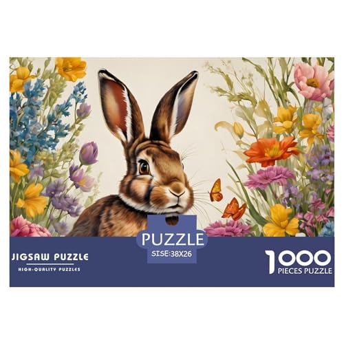 Kaninchenblumen Retro 1000 Teile Puzzle Für Die Ganze Familie interessant Impossible Puzzle Geschicklichkeitsspiel Weihnachtspuzzle 38x26cm/1000pcs von PHQAZWSXE