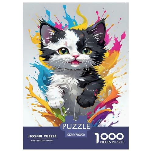Katze 1000 Teile Puzzle Für Erwachsene Tier Erwachsenenpuzzle Clevere Rätsel Geschenk 70x50cm/1000pcs von PHQAZWSXE