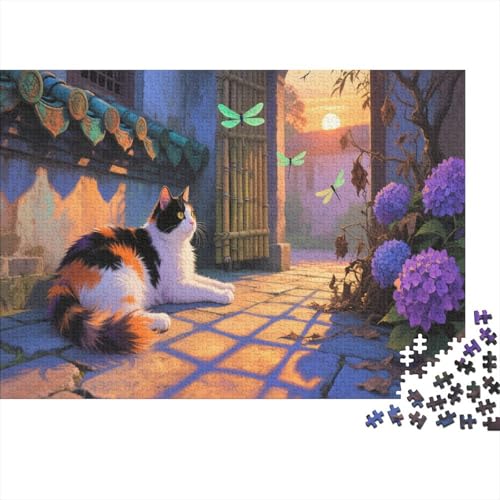 Katze 1000 Teile Puzzle Für Erwachsene Und Kinder Katzes and Dracheflies Erwachsenenpuzzle Geschicklichkeitsspiel Weihnachtspuzzle 1000pcs (75x50cm) von PHQAZWSXE
