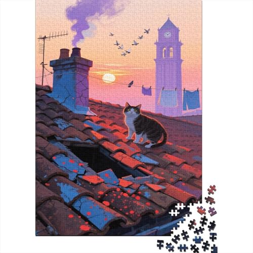 Katze 1000 Teile Puzzle Für Erwachsene Und Kinder The Katze in The Evening Impossible Puzzle Geschicklichkeitsspiel Weihnachtspuzzle 1000pcs (75x50cm) von PHQAZWSXE