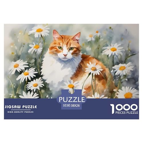 Katze-Amongst-Daisies Puzzle 1000 Teile Für Erwachsene interessant Erwachsenenpuzzle Geschicklichkeitsspiel Geschenk 38x26cm/1000pcs von PHQAZWSXE
