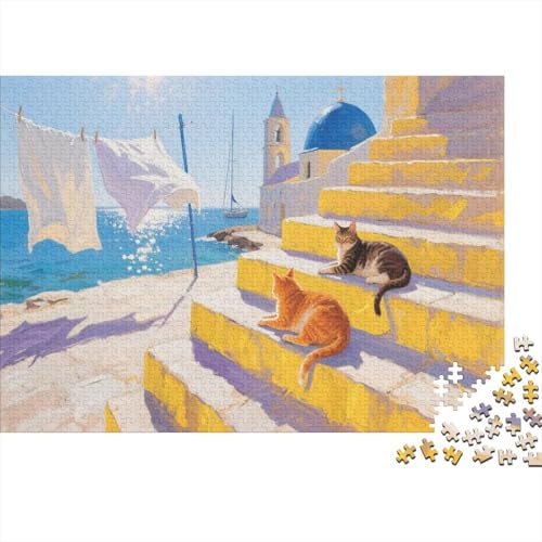 Katze Puzzle 1000 Teile Für Erwachsene Und Kinder The Katze on The Steps Erwachsenenpuzzle Geschicklichkeitsspiel Geschenk 1000pcs (75x50cm) von PHQAZWSXE