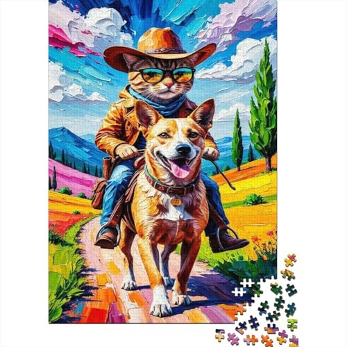 Katze Riding Hund Puzzle 1000 Teile Für Die Ganze Familie Tier Erwachsenenpuzzle Geschicklichkeitsspiel Weihnachtspuzzle 1000pcs (75x50cm) von PHQAZWSXE