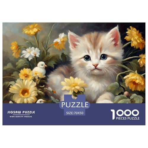 Katze and Blumen 1000 Teile Puzzle Für Erwachsene interessant Impossible Puzzle Clevere Rätsel Weihnachtspuzzle 70x50cm/1000pcs von PHQAZWSXE