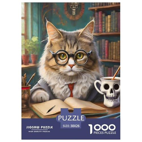 Katze and Schädel Cup Puzzle 1000 Teile Für Erwachsene Und Kinder Tiere Erwachsenenpuzzle Clevere Rätsel Weihnachtspuzzle 38x26cm/1000pcs von PHQAZWSXE