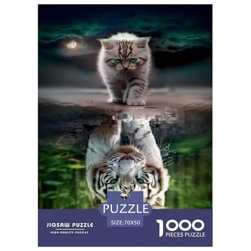 Katze und Tiger 1000 Teile Puzzle Für Erwachsene Tier Impossible Puzzle Geschicklichkeitsspiel Geschenk 70x50cm/1000pcs von PHQAZWSXE