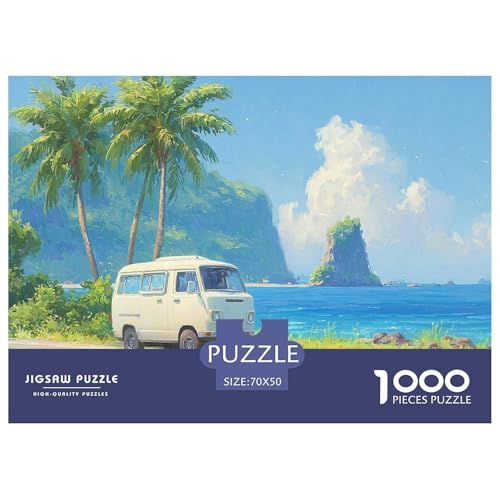 Küstenkokosbäume und Busse 1000 Teile Puzzle Für Die Ganze Familie interessant Impossible Puzzle Geschicklichkeitsspiel Weihnachtspuzzle 70x50cm/1000pcs von PHQAZWSXE