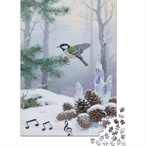 Meise 1000 Teile Puzzle Für Die Ganze Familie Mountain Chickadees in The Snowy Wald Erwachsenenpuzzle Geschicklichkeitsspiel Weihnachtspuzzle 1000pcs (75x50cm) von PHQAZWSXE