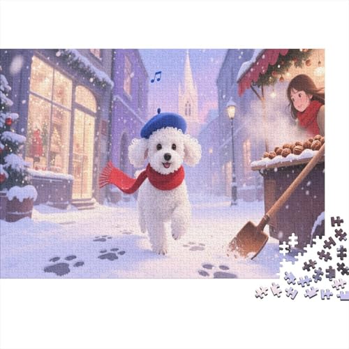 Pudel Puzzle 1000 Teile Für Die Ganze Familie Snowy Cute Hund Erwachsenenpuzzle Clevere Rätsel Weihnachtspuzzle 1000pcs (75x50cm) von PHQAZWSXE