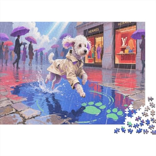 Pudel Puzzle 1000 Teile Für Erwachsene Und Kinder Jumping Cute Hund Impossible Puzzle Geschicklichkeitsspiel Weihnachtspuzzle 1000pcs (75x50cm) von PHQAZWSXE